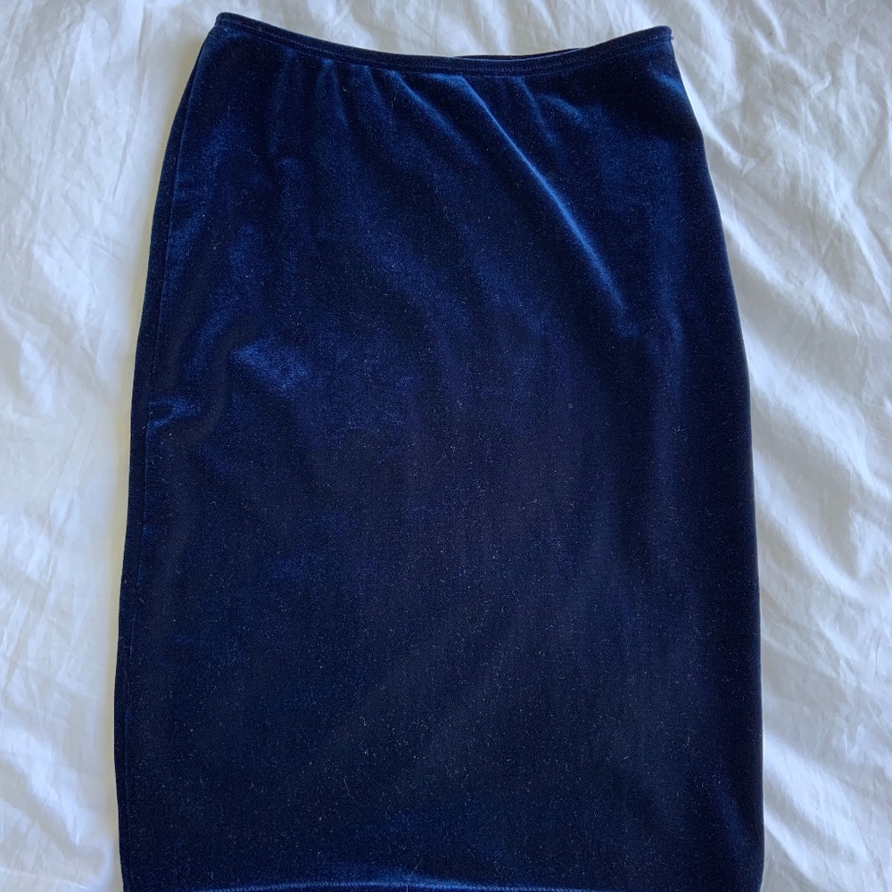American Apparel Blue Velvet Pencil Skirt